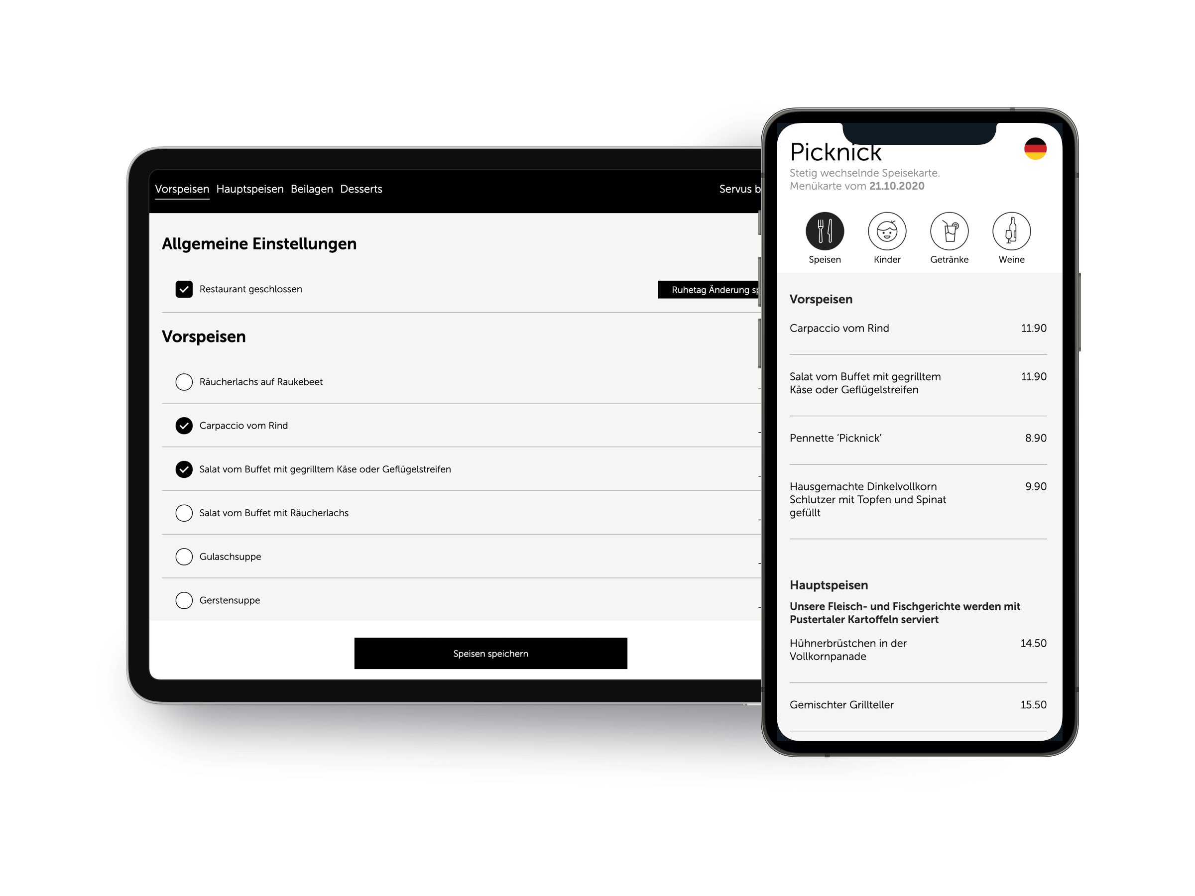 Umsetzung einer pflegbaren Speisekarte